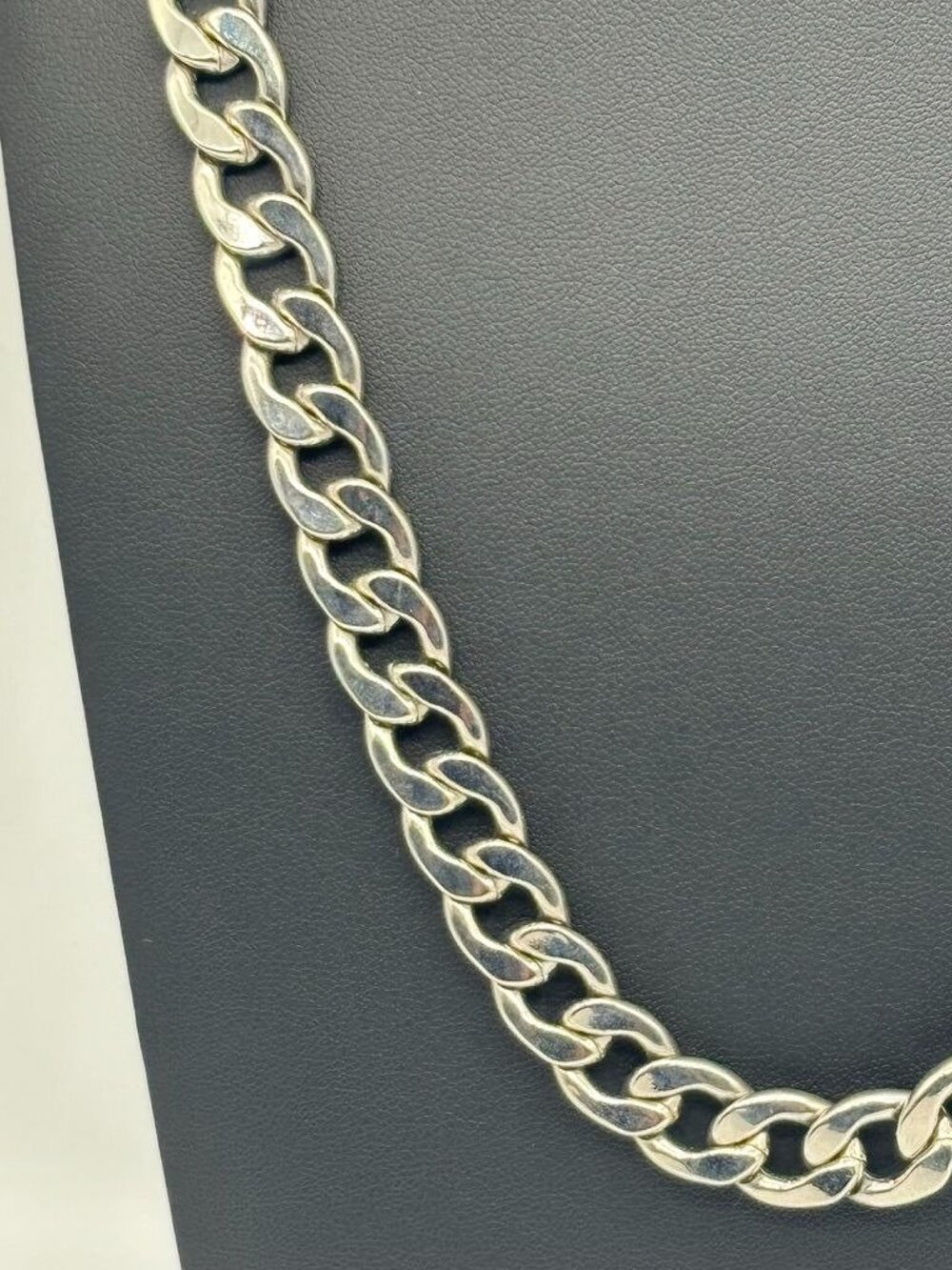Chunky Silver-Tone Cuban Link Chain Necklace W/Faux Safety Pin Accent Adjustable - Picture 5 of 11